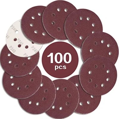 Image of STEBRUAM 100PCS 125mm Sanding Discs 240 Grit, 5 Inch 8 Hole Hook and Loop Pads for Random Orbital Sander