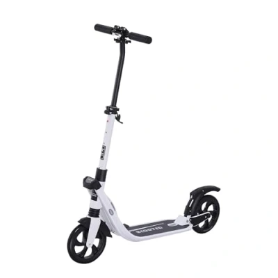 Image of HOMCOM Folding Kick Scooter Hight Adjustable Urban w/Rear Brake, Double Shock Absorption System &amp; 2 Big Wheels, For 14+ Teens Adult, White