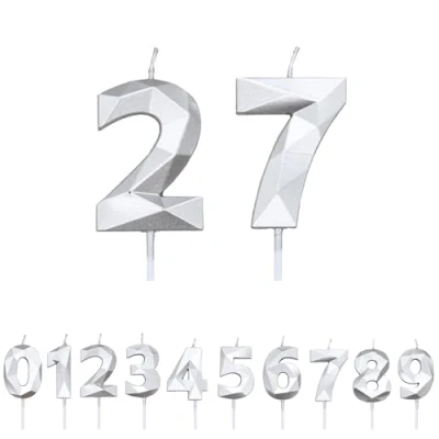 Image of FUZVOL Birthday Candles, Number 27 Candle, Silver Candle for Cake, Happy Cake Candles Topper Decorations