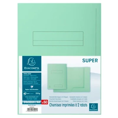 Image of Exacompta Ref 339004E Super 210 1 Flap Folders 240 x 320mm in Size, Suitable for Holding A4 Documents, 210gsm Card, Single Fold Over Light Green (Pack of 50)