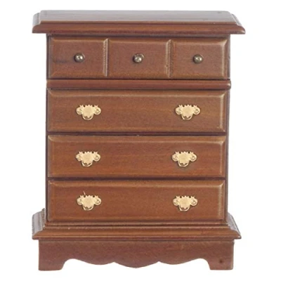 Image of Melody Jane Dolls House Walnut Chest of Drawers Miniature Bedroom Furniture1:12 Scale