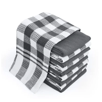 Image of Chef Pomodoro Everyday Kitchen Towels 10 Pack 100% Pure Cotton Waffle Dishcloth, 15 in x 25 (38 cm 63.5 cm) (Pack of 10, Grey)