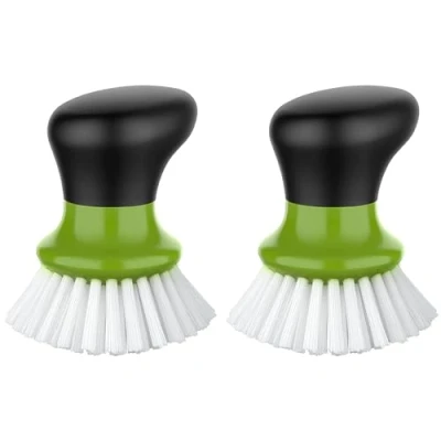 Image of MR.SIGA Palm Dish Brush with Ergonomic Handle, Kitchen for Pot Pan Plate Sink Cleaning, Green, Pack of 2