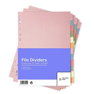 Image of [3 Pack] A4 File Dividers 12 Part Subject Card Folder Multi Hole Punched in Assorted Colours Fit All Portrait (3)