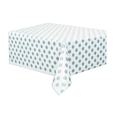 Image of Silver Polka Dots Rectangular Plastic Table Cover (137cm x 274cm) 1 Piece Ideal for Parties and Events