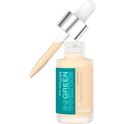 Image of Maybelline New York Light Serum Foundation, Makeup for Buildable Coverage and a Natural Finish, Green Edition Superdrop Tinted Dry Oil No. 25, Pack of 1