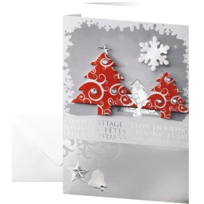 Image of SIGEL DS454 Christmas Greeting Card &quot;Three Trees&quot;, A6 (A5), blank, 10 Pieces incl. envelopes, easy to print