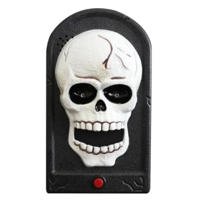 Image of gibxiyza Halloween Doorbell Decor Spooky Skull Head with Light Up Eyes and Sound Scary Haunted House Prop for Indoor Outdoor Decoration Party C