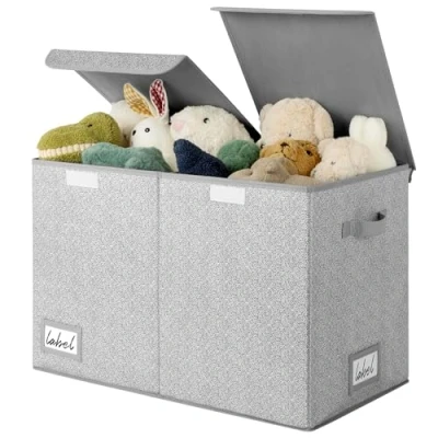 Image of GRANNY SAYS Toy Storage Box, Pack of 1 Large Grey Kids&#039; Chests &amp; Boxes, Foldable Box with Lid, for Girls Boys to Organise Bedroom Nursery Playroom