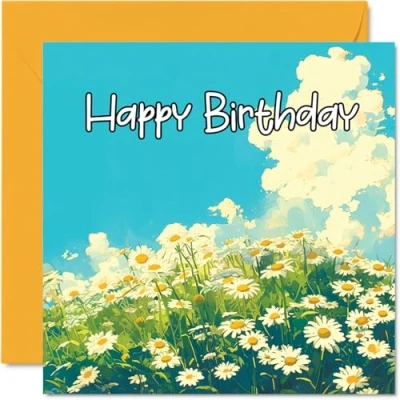 Image of Floral Birthday Cards for Women Her Daisy Field Happy Card Mum Sister Daughter Auntie Cousin Nanny Grandma Friend 145mm x Daisies Flowers Greeting