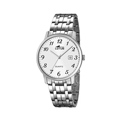 Image of Lotus Men&#039;s Quartz Watch with White Dial Analogue Display and Silver Stainless Steel Bracelet 18175/1
