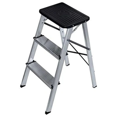 Image of Amig Small 3 Step Ladder Foldable Stool with Non Slip Steps Maximum Weight 150 kg Aluminium