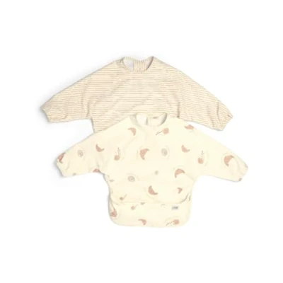 Image of Mamas &amp; Papas 2 Pack Waterproof Long Sleeved Messy Baby Bibs, Ideal for Weaning 6 18 Months Bonjour Bebe
