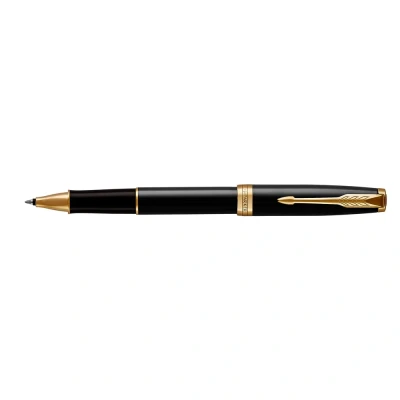 Image of Parker Sonnet Rollerball Pen Black Lacquer with Gold Trim Fine Point Ink Gift Box