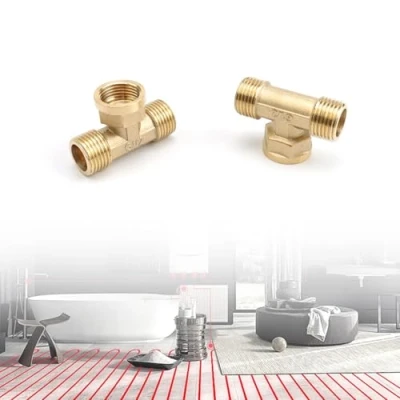 Image of 0XBIT 1/2 Inch T Piece, 2 Pieces Junction Pipe, Piece Water Connection, 3 Way Brass, Accessory Inch, Suitable for Hot and Cold Pipes, Bathrooms, Air Conditioners