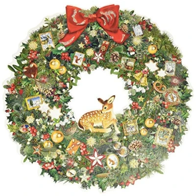 Image of A3 Wandkalender Kleiner Weihnachtskranz mit Reh