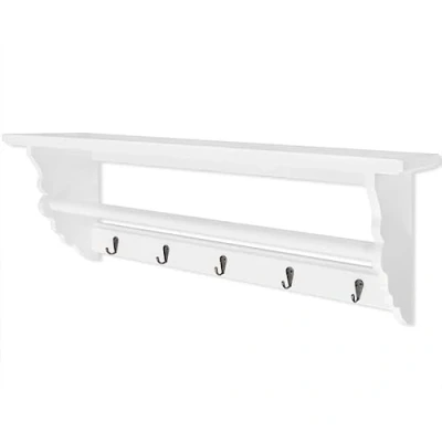 Image of vidaXL Coat Rack Baroque Style Wall Mounted Clothing Hanger with Shelf Elegant Entryway Organizer in White Durable MDF Ideal for Adorning Any Room Interior