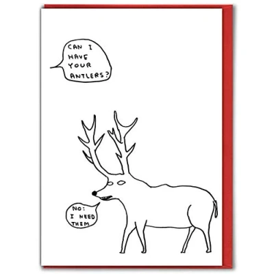 Image of Brainbox Candy Official David Shrigley Sister Christmas Cards &#039;Antlers Xmas&#039; Perfect For Son Him Her Friends Sold Exclusively