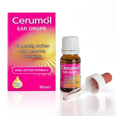 Image of Cerumol Extra Virgin Olive Oil Ear Drops, 10ml, Gentle, Natural Formulation, Helps to Relieve Symptoms of Wax, Softens Earwax, Dropper Included