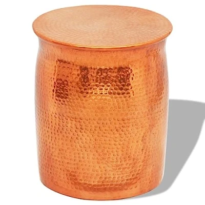 Image of vidaXL Hammered Aluminium Stool/Side Table in Brass Decorative Versatile Furniture, Ideal for Living Room, Dining Office, and Outdoor Spaces
