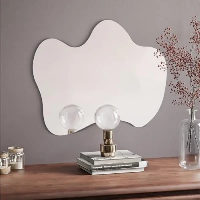Image of Navaris Frameless Wall Mirror Irregular Shape Hanging Mounted Funky Puddle Modern Design for Bathroom Hall Living Room Bedroom 50 x cm