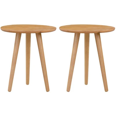 Image of Hallowood Furniture Waverly Solid Oak Round Side Table Set of 2, Compact Wooden Bedside Table, Lamp Occasional Plant Stand, Coffee Small for Living Room, Hallway, Bedroom