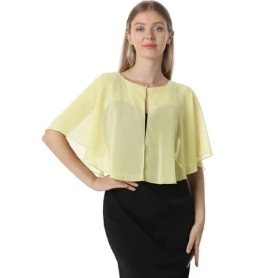 Image of Soft Capelets capes Shawls and Wraps for Dress Chiffon Shrug Wedding Cape Cover Up, Yellow, One Size