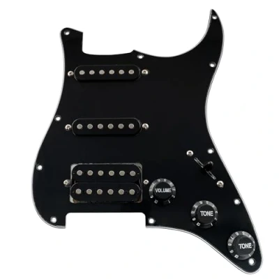 Image of Musiclily 11 Hole SSH Loaded Strat Prewired Pickguard with Single Coil Humbucker Pickups Set for ST Style Electric Guitar,3Ply Black