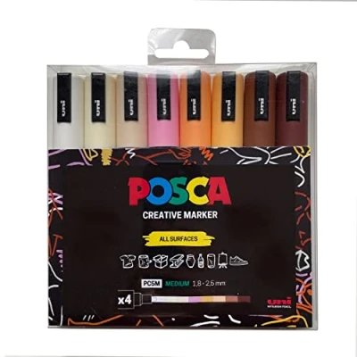 Image of POSCA Pens PC 5M Medium Acrylic Felt Tip Coloured Permanent Paint Markers for Adults and Kids. Perfect Colouring, Fabric, Graffiti, Watercolour, Outline Drawing, Window Glass Art. 8 Pack