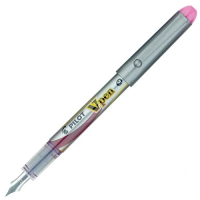 Image of Pilot VPen Disposable Fountain Pen Silver Barrel 0.58 mm Tip Pink, Box of 12
