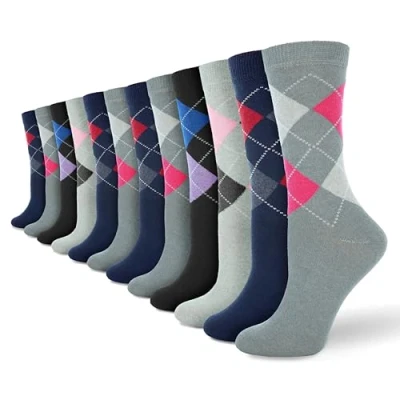 Image of Socksmad Womens Ladies Socks Multipack 12 Pack Soft Breathable Black Cotton Ankle Motif Size 4 7 (UK, Numeric, 4, 7, Regular, Argyle)