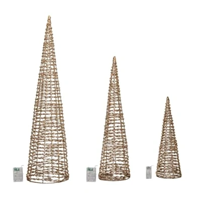 Image of Set of 3 Gold Glitter Twist Christmas Cone Trees with 90 Warm White LEDs