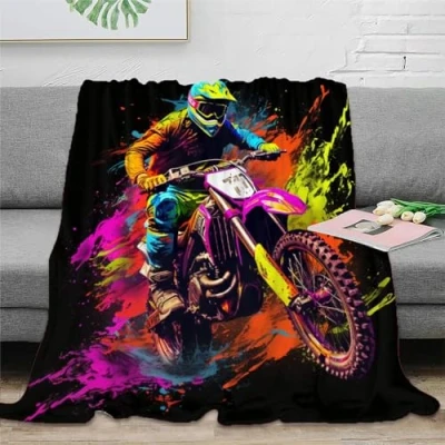 Image of DJHVJS Motocross Throw Blanket for Kids Teens Adult Flannel Fleece Blankets Plush Lightweight Warm 3D Printed Boys Girls All Season Couch Sofa Décor 50x60inch(127x152cm)