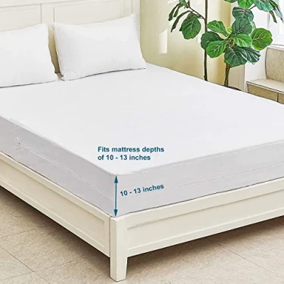 Image of Fullcover Zipped Waterproof Mattress Cover Double 135cms x 190cms 23cms … White