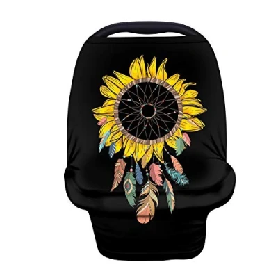Image of Wanyint Bright Sunflower Dreamcatcher Black Baby Car Seat Covers Carseat Canopy for Babies Boys Girls,Multi use Nursing Breastfeeding Covers,Nursing Scarf