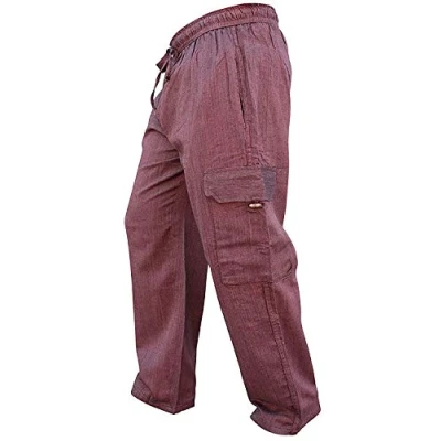 Image of SHOPOHOLIC FASHION Mens Elastic Waist Cargo Pants Plain Hippy Combat Trousers (Brown/3XL)