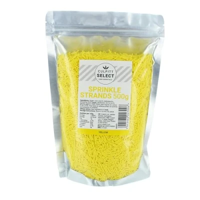 Image of Culpitt Select Sprinkles Yellow Sugar Strands, Cake Sprinkle Decorations for Cakes, Cupcakes, Cookies, Ice Cream, and Desserts 500g