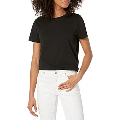 Image of The Drop Women&#039;s Courtney Short Sleeve Tiny Crewneck Jersey T Shirt, Black, S