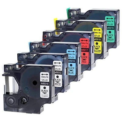 Image of Wonfoucs Label Tape Compatible with Dymo D1 12mm, for Refills 45013 45010 45016 45017 45018 45019 Maker LabelManager 160 210D 280 420P LabelPoint 250, 6P