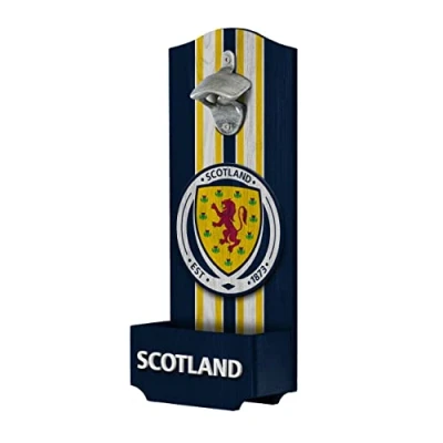Image of FOCO International Football Scotland Fan Wooden Wall Mounted Bottler Opener with Catcher