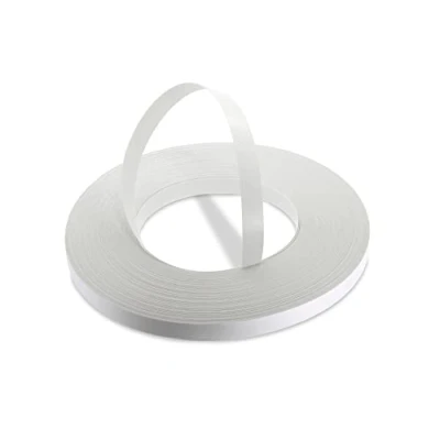 Image of WoodPress® 15mm Pearlised White Melamine Pre Glued Veneer Edging Tape 50m Trade Roll Iron On Wood Application