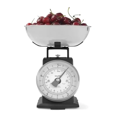Image of Salter SA00562BFEU12 Timeless Mechanical Kitchen Scale Baking with 5 kg Capacity, 1 Litre Dishwasher Safe Bowl, Analogue Food Scale, Classic Design, Easy Read Large Dial, 22cm Height, Black