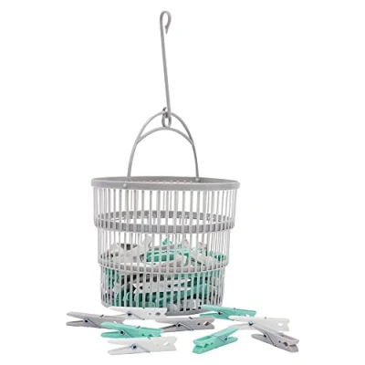 Image of JVL Collapsible Plastic Peg Basket with 86 Strong Hold Pegs, Aqua (19 217 280)
