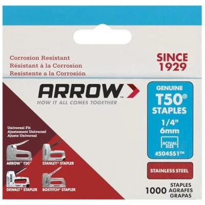 Image of Arrow A504SS1 Staples, T50, Stainless Steel, 1/4&quot;, 6 mm (Pack of 1000)