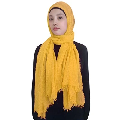 Image of Lina &amp; Lily Plain Colour Crepe Crinkled Scarf Hijab with Frayed Edges (Gold)