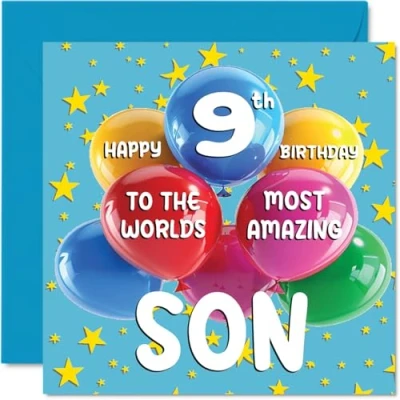 Image of 9th Son Birthday Card World&#039;s Most Amazing Happy for from Mum Dad, 145mm x Age 9 Nine Greeting Cards