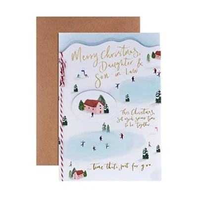 Image of Hallmark Christmas Card For Daughter and Son In Law Contemporary Text Based Design, 25563126, Multicoloured