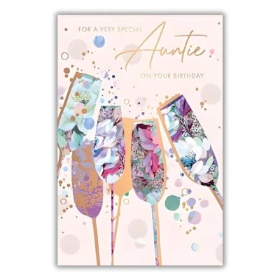 Image of Auntie Birthday Card Special Contemporary Floral Design Finish and Illustrated Insert Leaf Made in the UK Eco Friendly