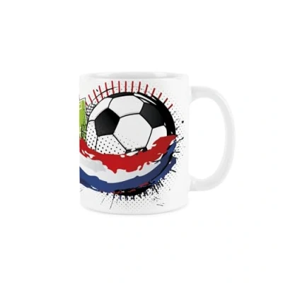Image of Netherlands Football Mug Team Dutch Flag Sports Championship Tournament Games Gift Tea/Coffee Ceramic Red &amp; White Cup Present