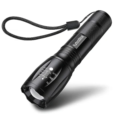 Image of EXTRASTAR Led Torch Battery Powered, Zoomable Torches Adjustable Focus Bright Flashlight, 5 Modes Mini Tactical for Camping, Hiking, Power Cut, 1 Count